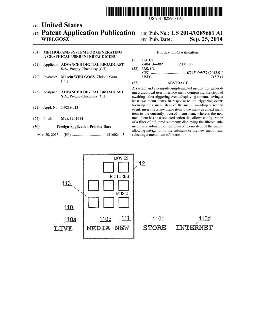 METHOD AND SYSTEM FOR GENERATING A GRAPHICAL USER INTERFACE MENU - diagram, schematic, and image 01