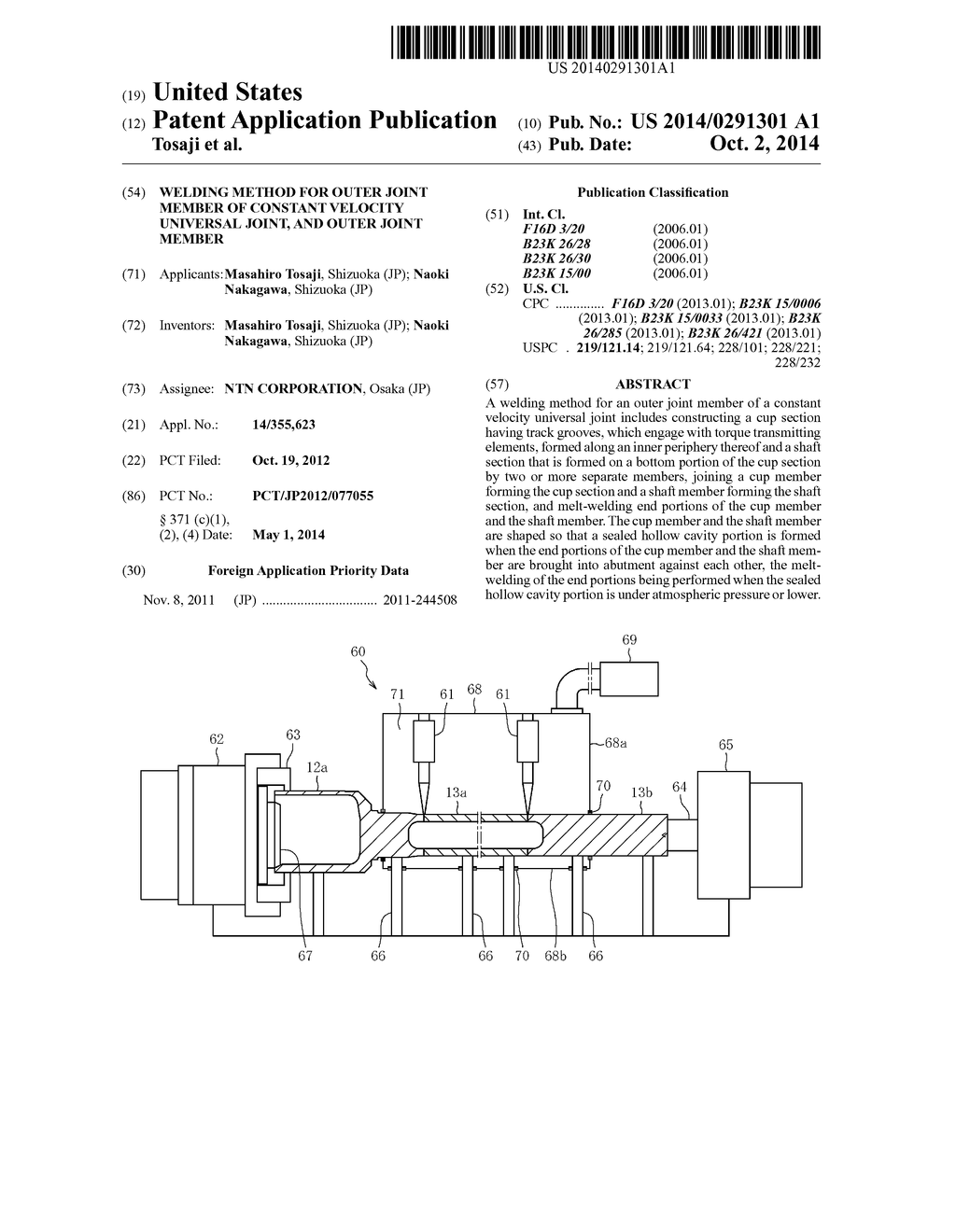 WELDING METHOD FOR OUTER JOINT MEMBER OF CONSTANT VELOCITY UNIVERSAL     JOINT, AND OUTER JOINT MEMBER - diagram, schematic, and image 01