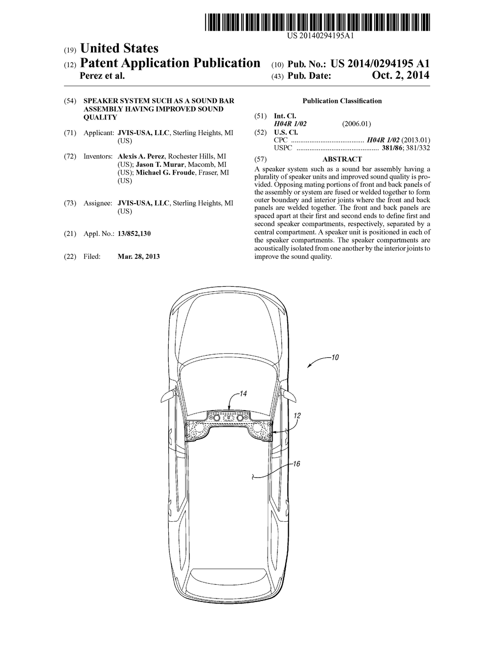 SPEAKER SYSTEM SUCH AS A SOUND BAR ASSEMBLY HAVING IMPROVED SOUND QUALITY - diagram, schematic, and image 01