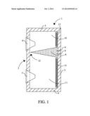 LOUDSPEAKER UNIT WITH TWO LOUDSPEAKERS AND A WEDGE-SHAPED BODY BETWEEN THE     SPACES ADJOINING THE LOUDSPEAKERS diagram and image