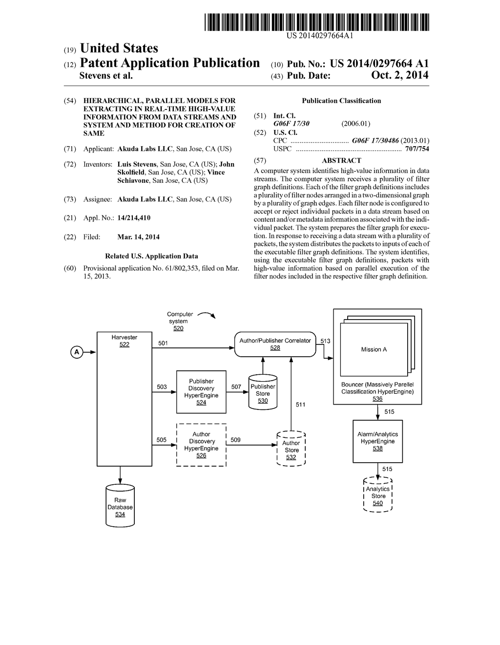 Hierarchical, Parallel Models for Extracting in Real-Time High-Value     Information from Data Streams and System and Method for Creation of Same - diagram, schematic, and image 01