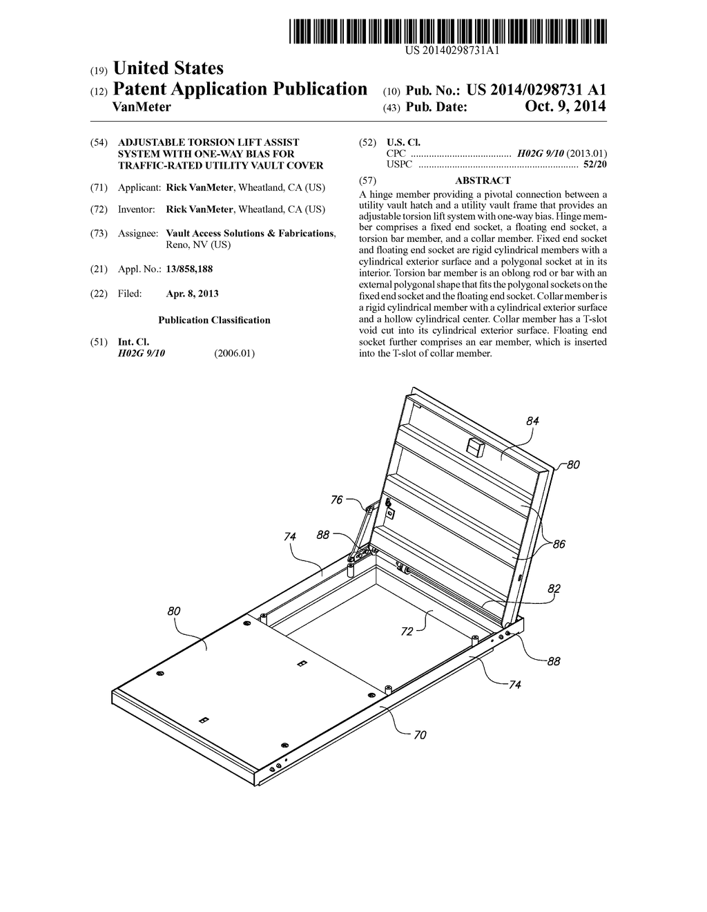 ADJUSTABLE TORSION LIFT ASSIST SYSTEM WITH ONE-WAY BIAS FOR TRAFFIC-RATED     UTILITY VAULT COVER - diagram, schematic, and image 01