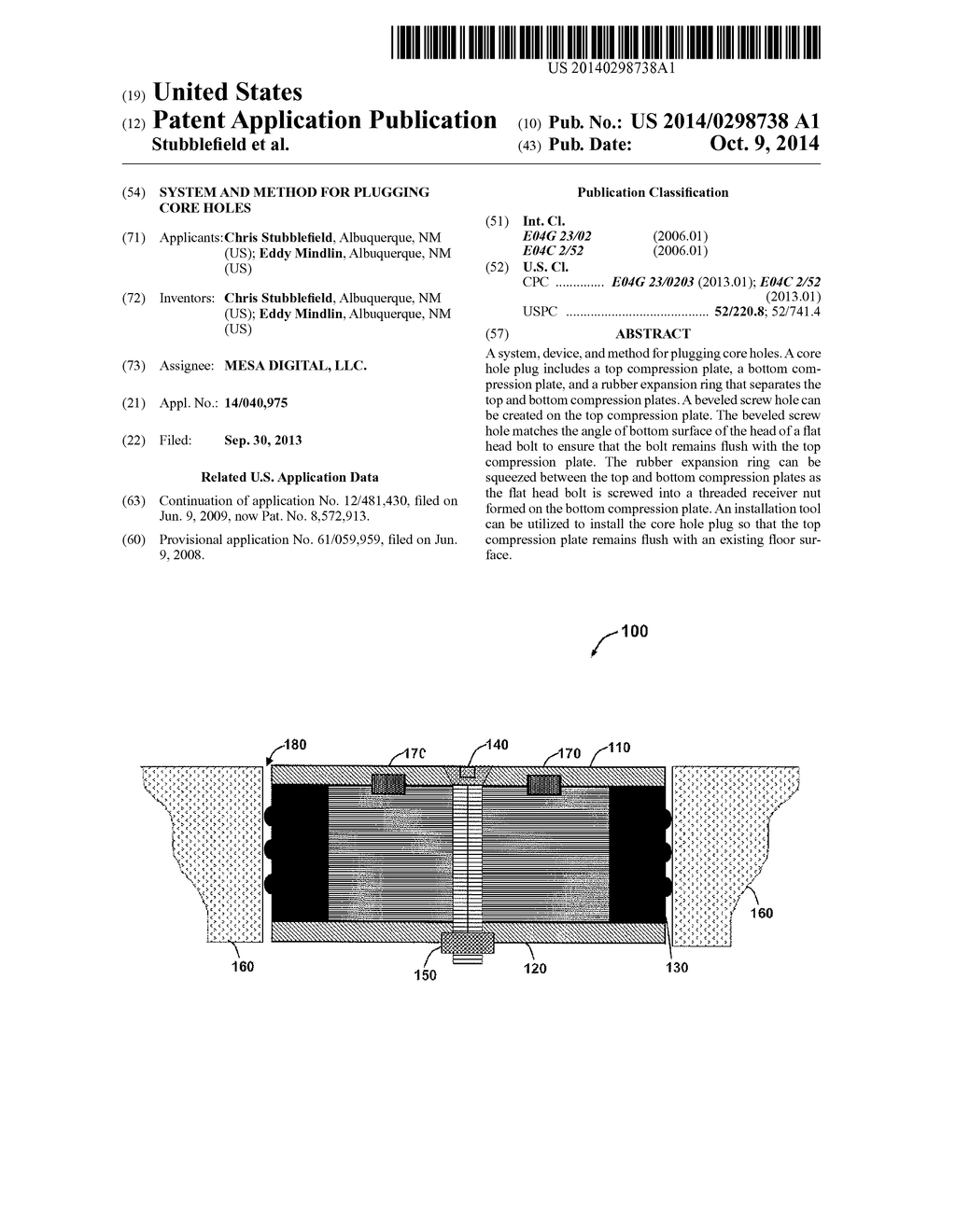 SYSTEM AND METHOD FOR PLUGGING CORE HOLES - diagram, schematic, and image 01