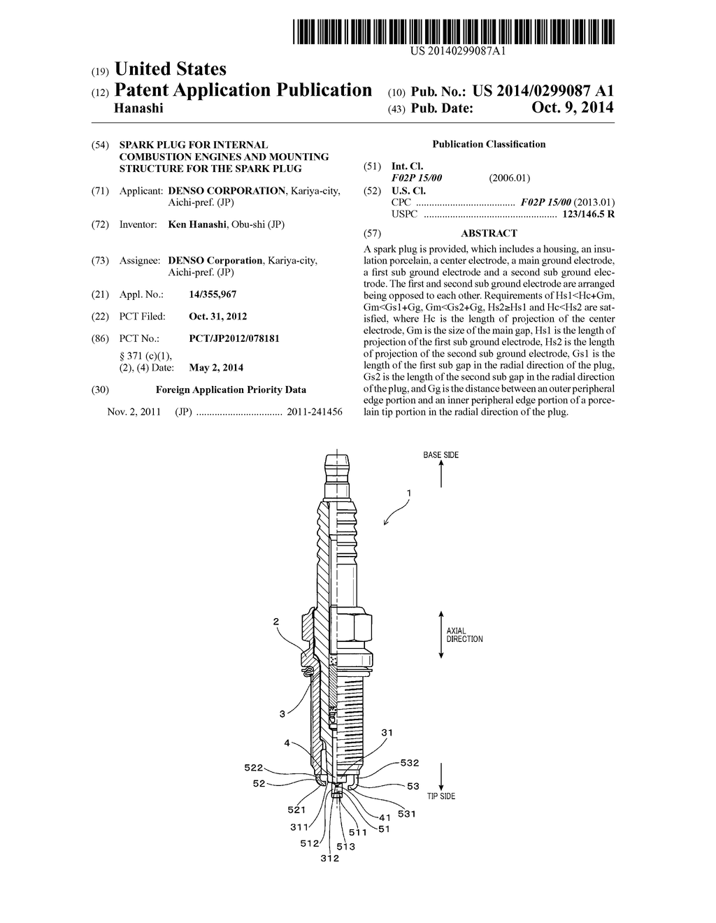 SPARK PLUG FOR INTERNAL COMBUSTION ENGINES AND MOUNTING STRUCTURE FOR THE     SPARK PLUG - diagram, schematic, and image 01