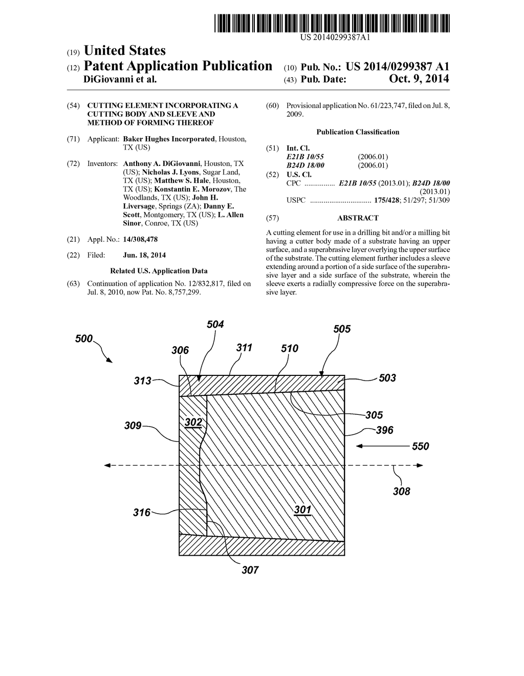 CUTTING ELEMENT INCORPORATING A CUTTING BODY AND SLEEVE AND METHOD OF     FORMING THEREOF - diagram, schematic, and image 01