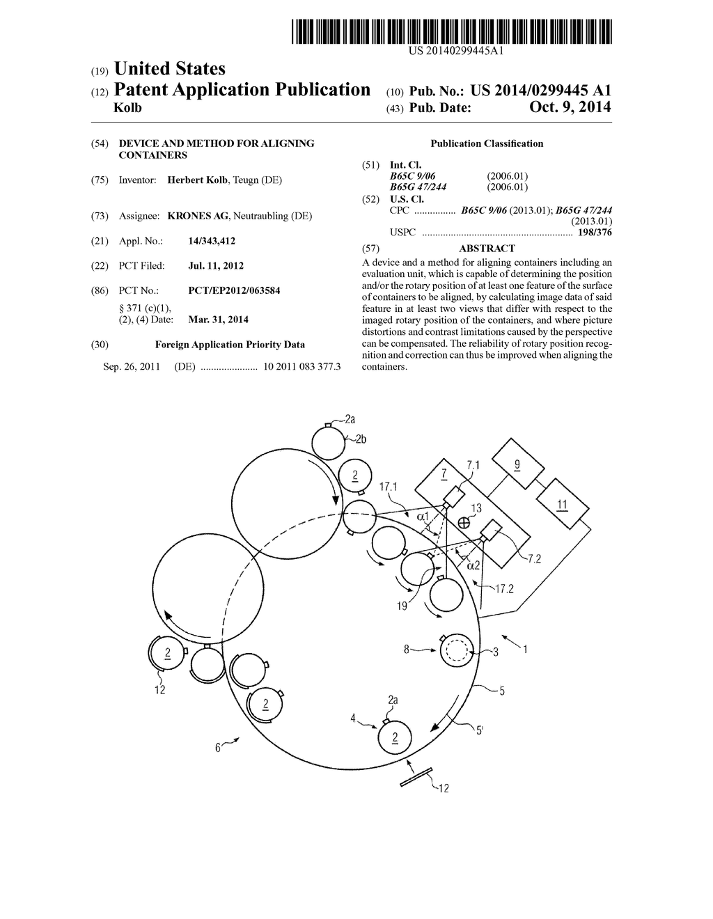 DEVICE AND METHOD FOR ALIGNING CONTAINERS - diagram, schematic, and image 01