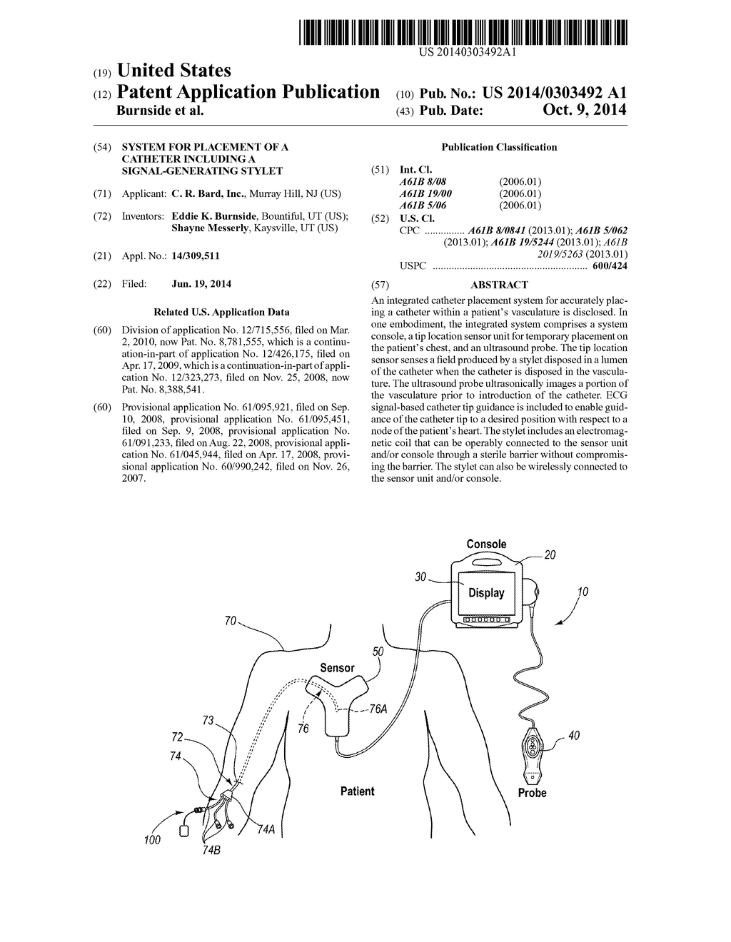 System for Placement of a Catheter Including a Signal-Generating Stylet - diagram, schematic, and image 01