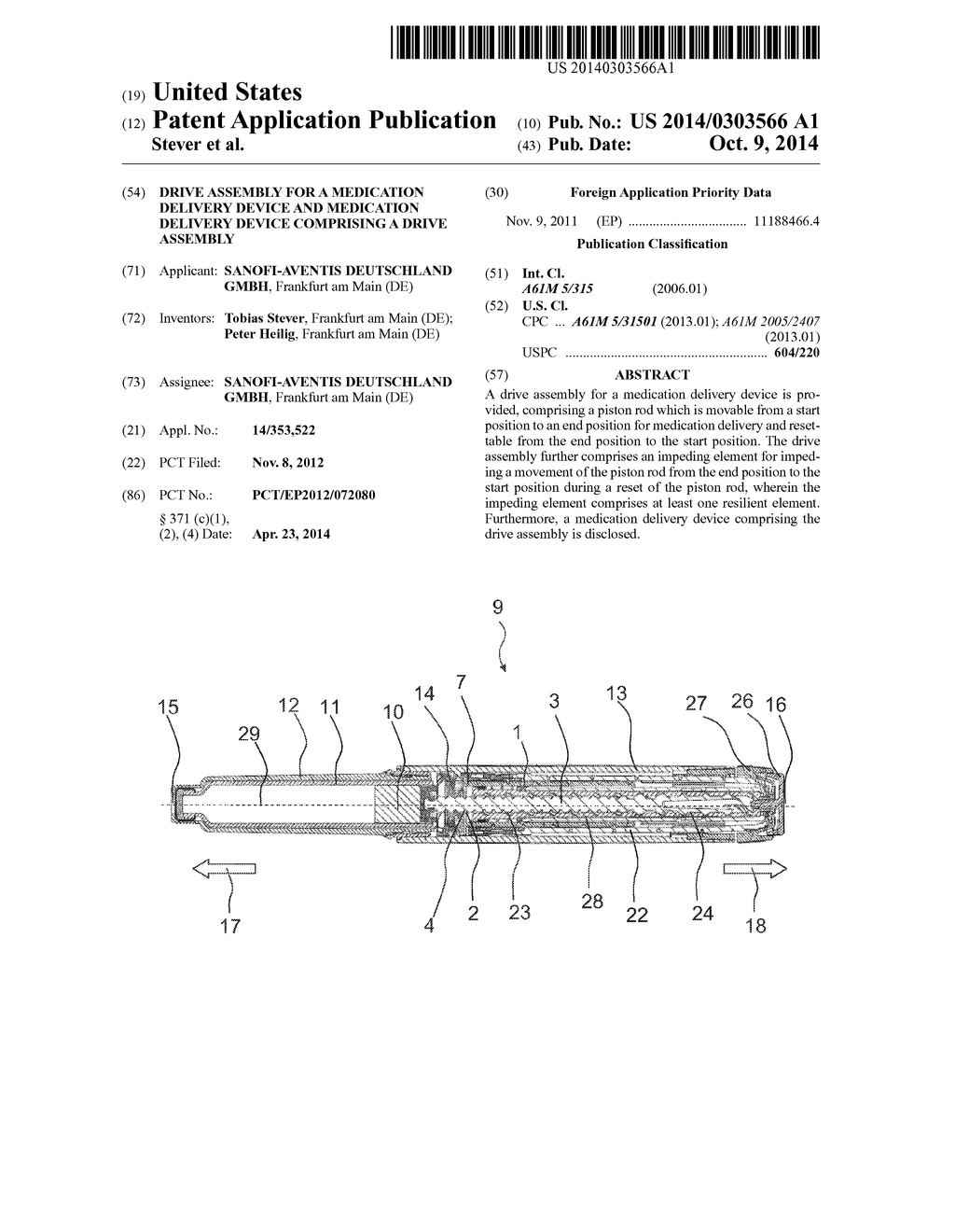 DRIVE ASSEMBLY FOR A MEDICATION DELIVERY DEVICE AND MEDICATION DELIVERY     DEVICE COMPRISING A DRIVE ASSEMBLY - diagram, schematic, and image 01