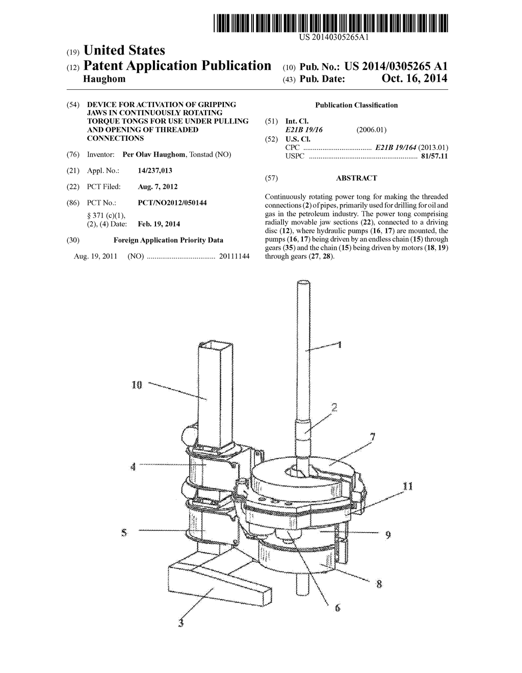 DEVICE FOR ACTIVATION OF GRIPPING JAWS IN CONTINUOUSLY ROTATING TORQUE     TONGS FOR USE UNDER PULLING AND OPENING OF THREADED CONNECTIONS - diagram, schematic, and image 01