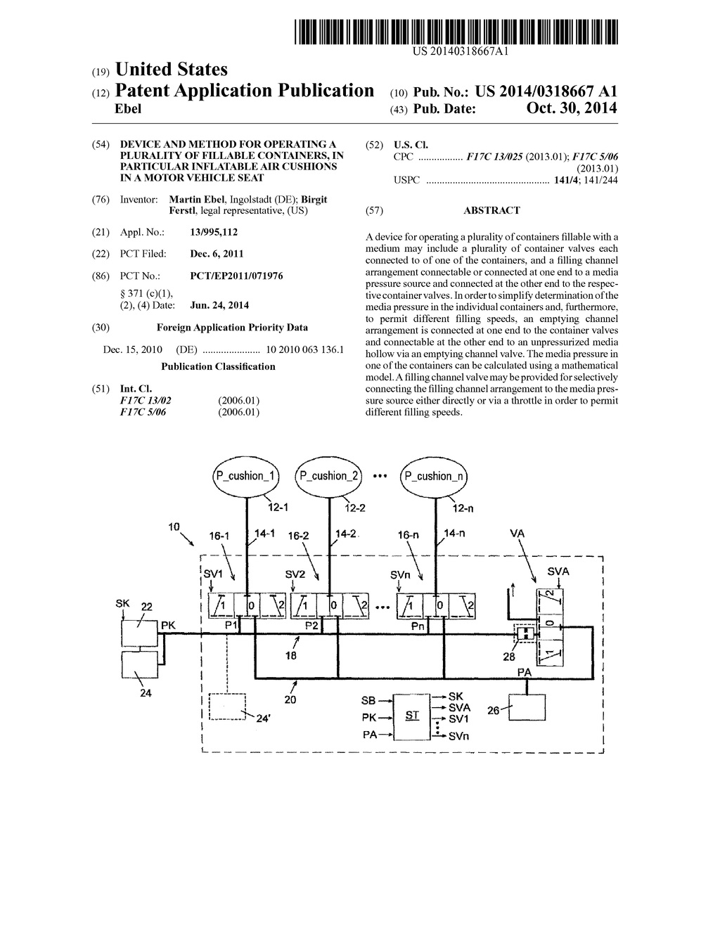 Device And Method For Operating A Plurality Of Fillable Containers, In     Particular Inflatable Air Cushions In A Motor Vehicle Seat - diagram, schematic, and image 01