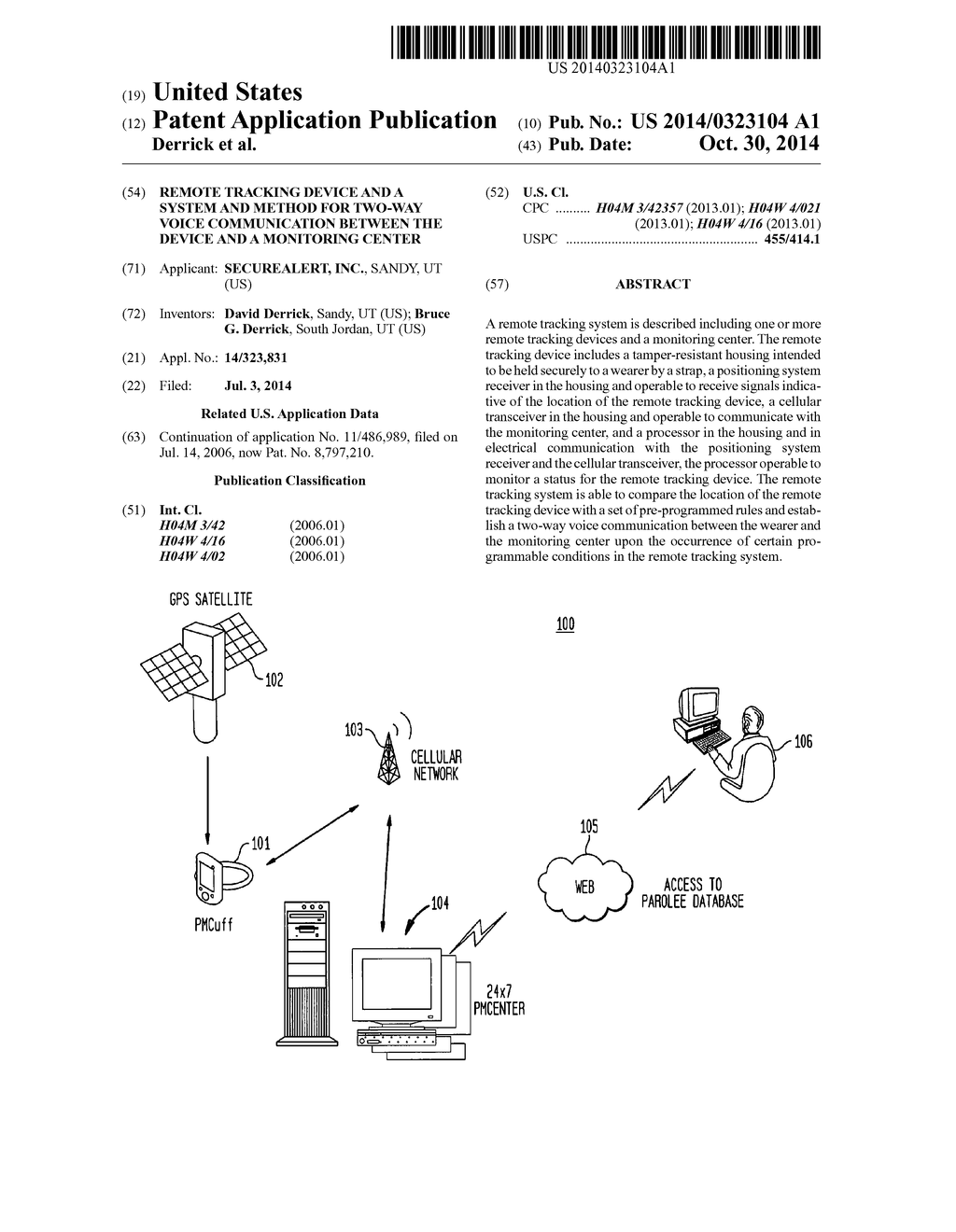 REMOTE TRACKING DEVICE AND A SYSTEM AND METHOD FOR TWO-WAY VOICE     COMMUNICATION BETWEEN THE DEVICE AND A MONITORING CENTER - diagram, schematic, and image 01