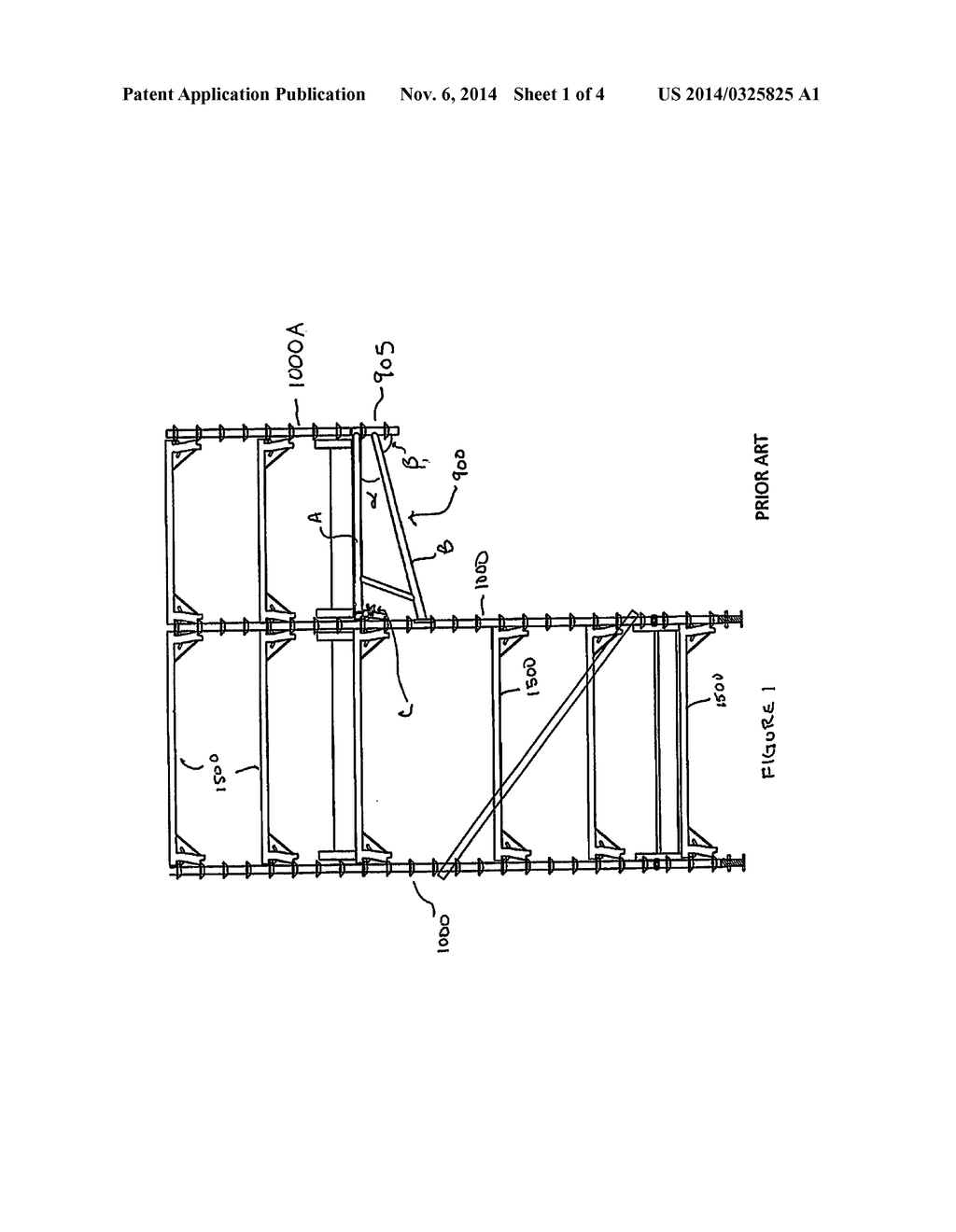 Method of Assembling an Offset Working Platform on a Scaffold Structure     Using a Foldable Knee-Out Scaffold Frame Member - diagram, schematic, and image 02