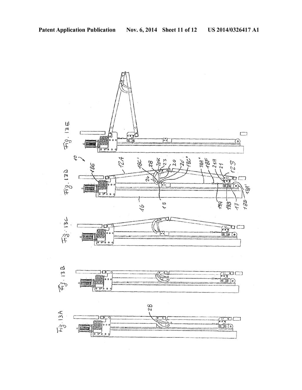 FOLDING FACADE OR FOLDING AWNING ARRANGEMENT AND ACTUATING DEVICE FOR THE     SAME - diagram, schematic, and image 12