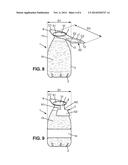 LIQUID FILLED BOTTLE HAVING A COVER MEMBER WITH A LABEL FORMING EXTENSION diagram and image