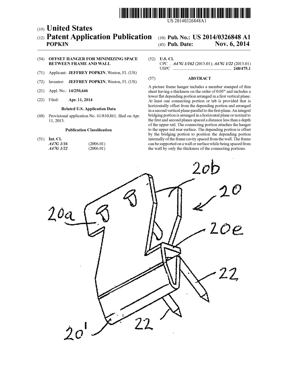 OFFSET HANGER FOR MINIMIZING SPACE BETWEEN FRAME AND WALL - diagram, schematic, and image 01