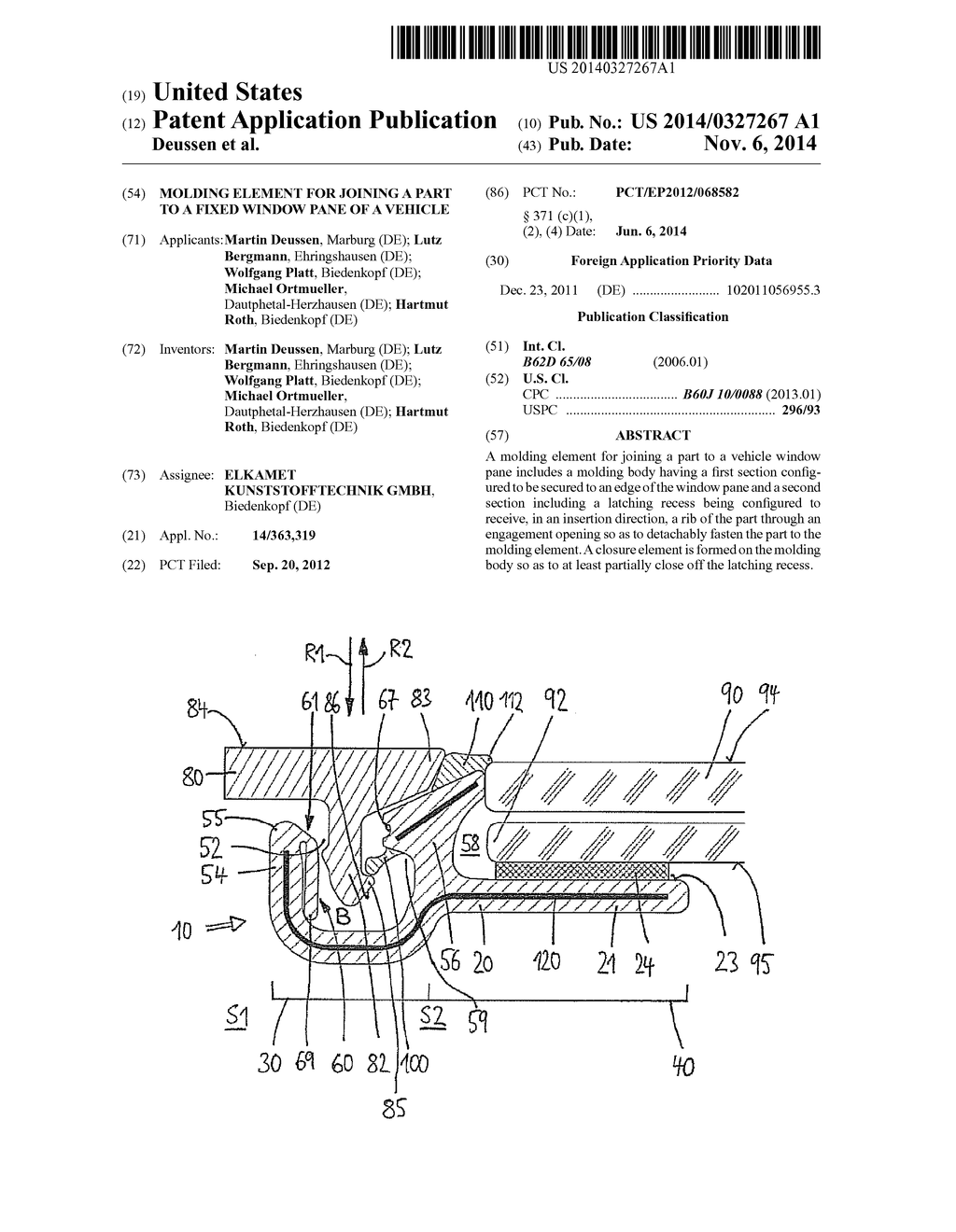 MOLDING ELEMENT FOR JOINING A PART TO A FIXED WINDOW PANE OF A VEHICLE - diagram, schematic, and image 01