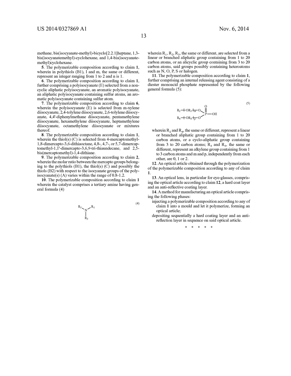 POLYMERIZABLE COMPOSITION, OPTICAL ARTICLE OBTAINED THEREFROM AND METHOD     FOR THE PRODUCTION OF SAID OPTICAL ARTICLE - diagram, schematic, and image 14