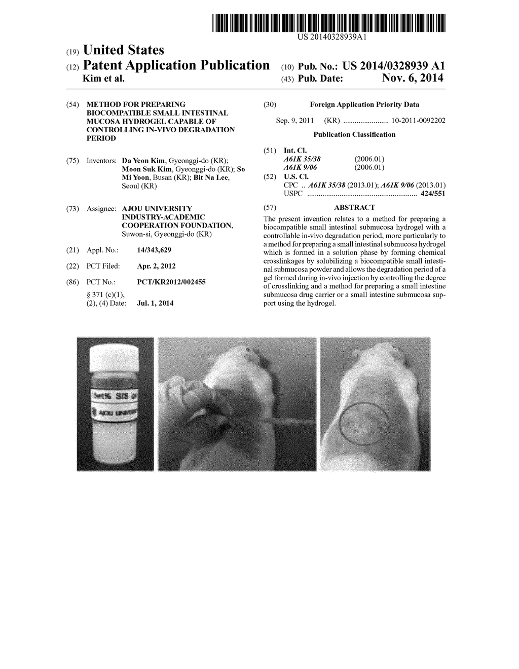 METHOD FOR PREPARING BIOCOMPATIBLE SMALL INTESTINAL MUCOSA HYDROGEL     CAPABLE OF CONTROLLING IN-VIVO DEGRADATION PERIOD - diagram, schematic, and image 01