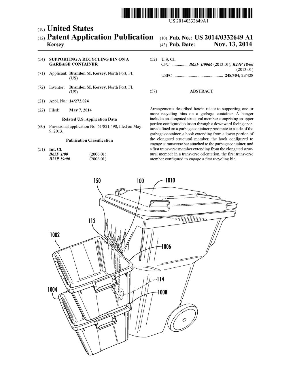 SUPPORTING A RECYCLING BIN ON A GARBAGE CONTAINER - diagram, schematic, and image 01