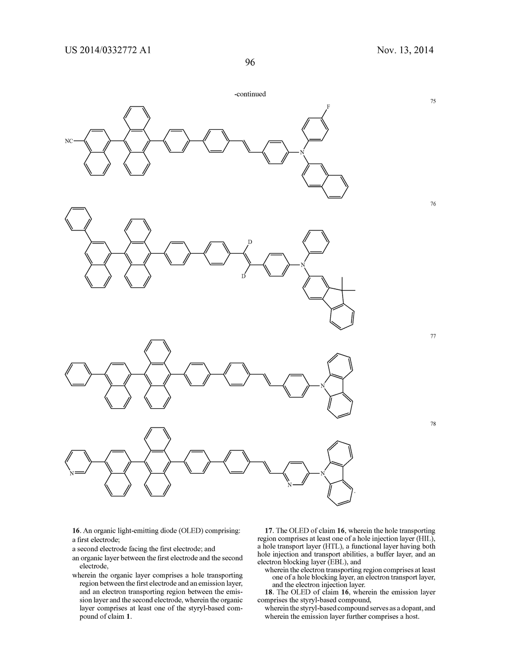 STYRL-BASED COMPOUND AND ORGANIC LIGHT EMITTING DIODE COMPRISING THE SAME - diagram, schematic, and image 98