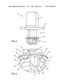 CONFIGURATION COMPRISING A COMPONENT AND A FIXING SYSTEM FOR ELASTIC     ATTACHMENT OF THE COMPONENT TO A PANEL-SHAPED SUPPORT PART diagram and image