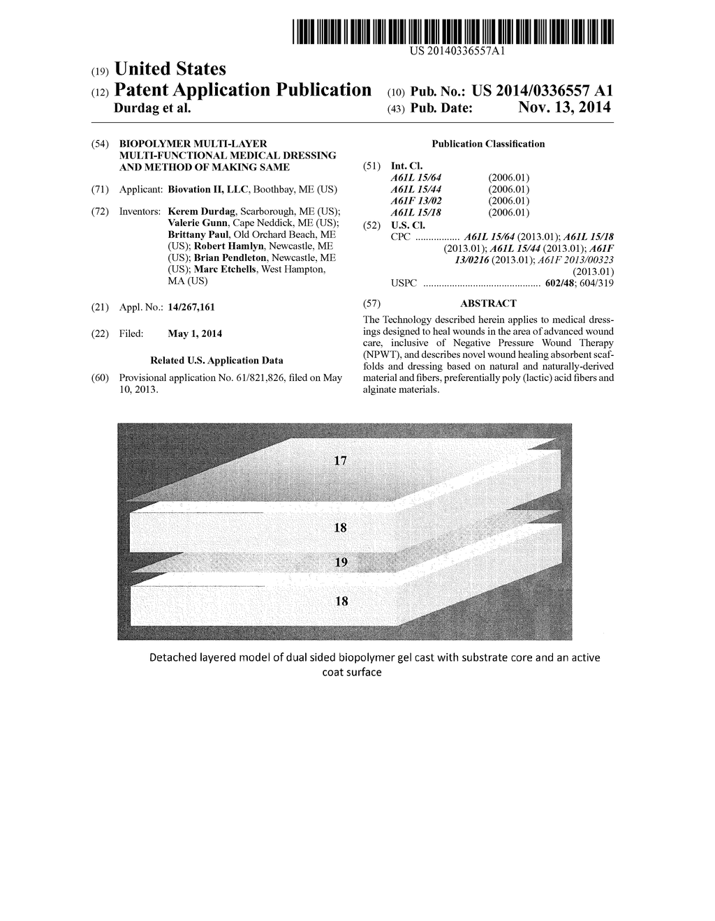 BIOPOLYMER MULTI-LAYER MULTI-FUNCTIONAL MEDICAL DRESSING AND METHOD OF     MAKING SAME - diagram, schematic, and image 01