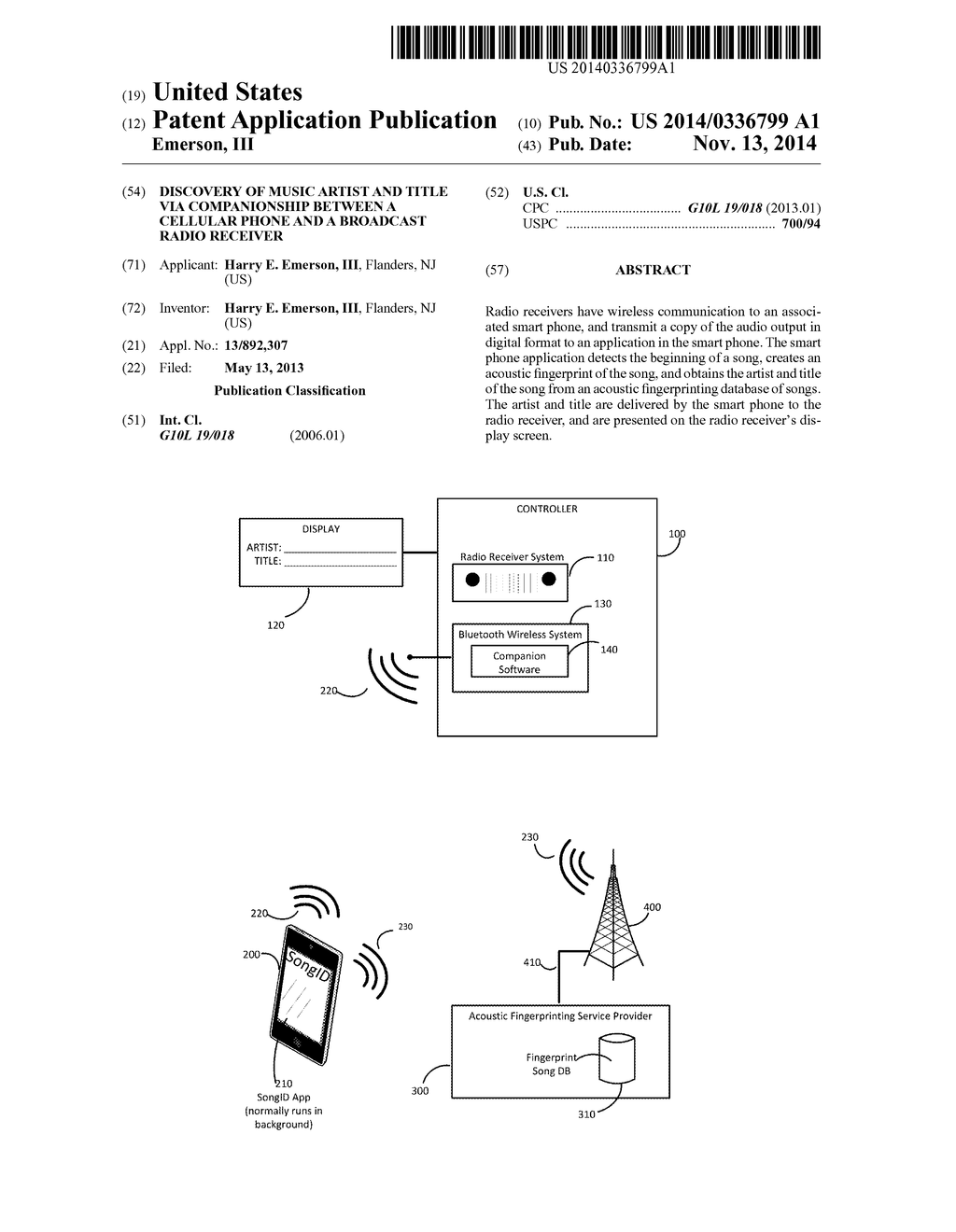 DISCOVERY OF MUSIC ARTIST AND TITLE VIA COMPANIONSHIP BETWEEN A CELLULAR     PHONE AND A BROADCAST RADIO RECEIVER - diagram, schematic, and image 01