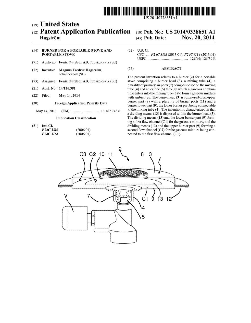 Burner for a portable stove and portable stove - diagram, schematic, and image 01