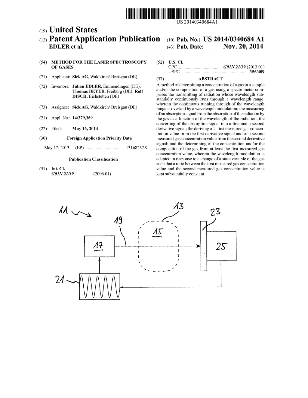 METHOD FOR THE LASER SPECTROSCOPY OF GASES - diagram, schematic, and image 01