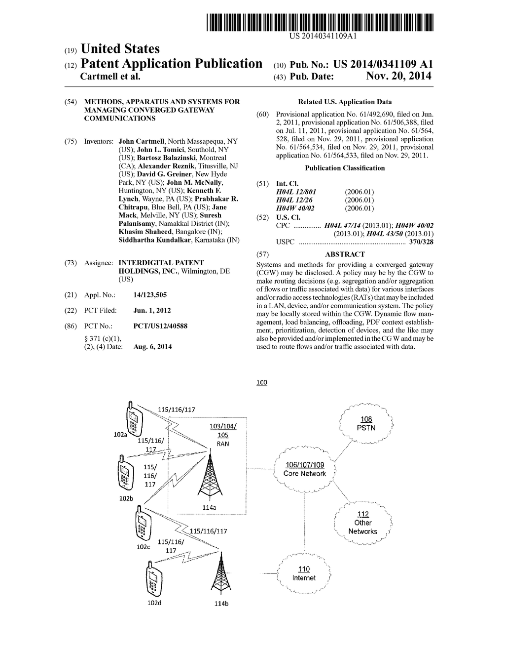 Methods, Apparatus and Systems for Managing Converged Gateway     Communications - diagram, schematic, and image 01