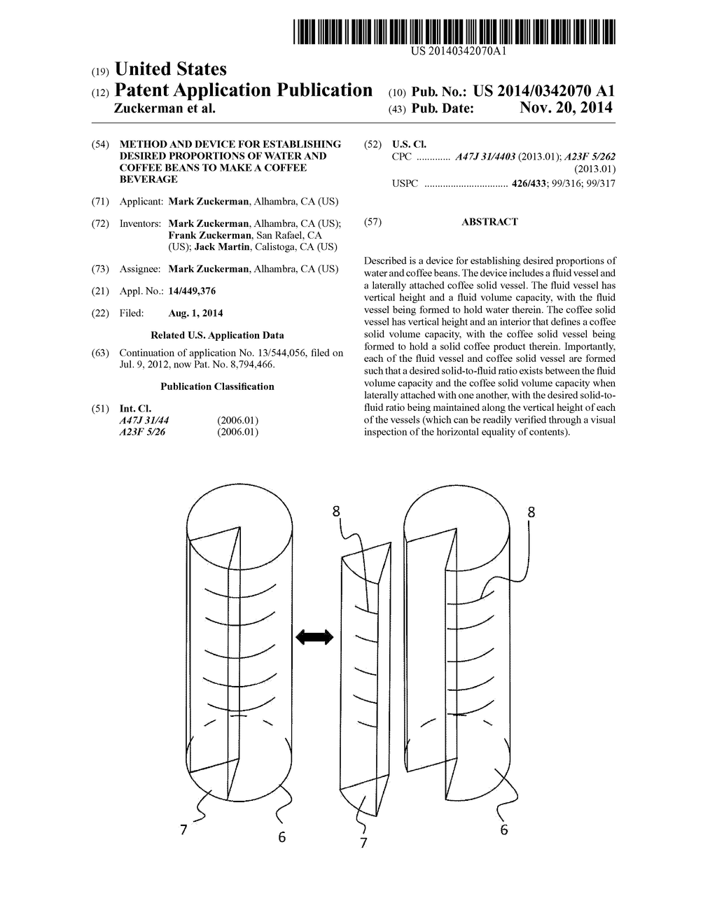 METHOD AND DEVICE FOR ESTABLISHING DESIRED PROPORTIONS OF WATER AND COFFEE     BEANS TO MAKE A COFFEE BEVERAGE - diagram, schematic, and image 01