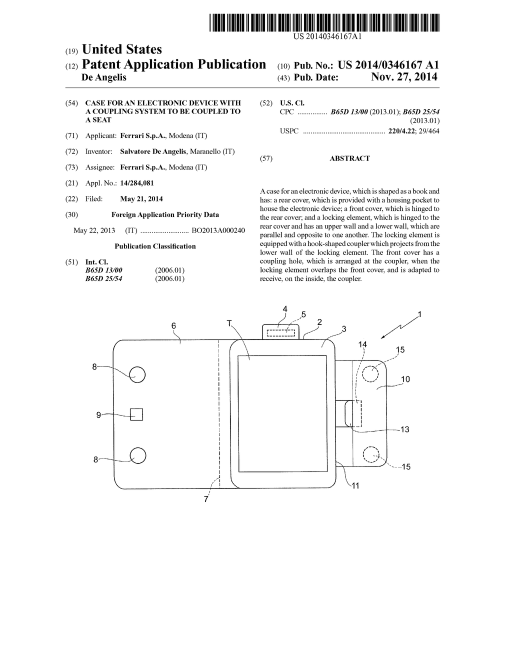 CASE FOR AN ELECTRONIC DEVICE WITH A COUPLING SYSTEM TO BE COUPLED TO A     SEAT - diagram, schematic, and image 01