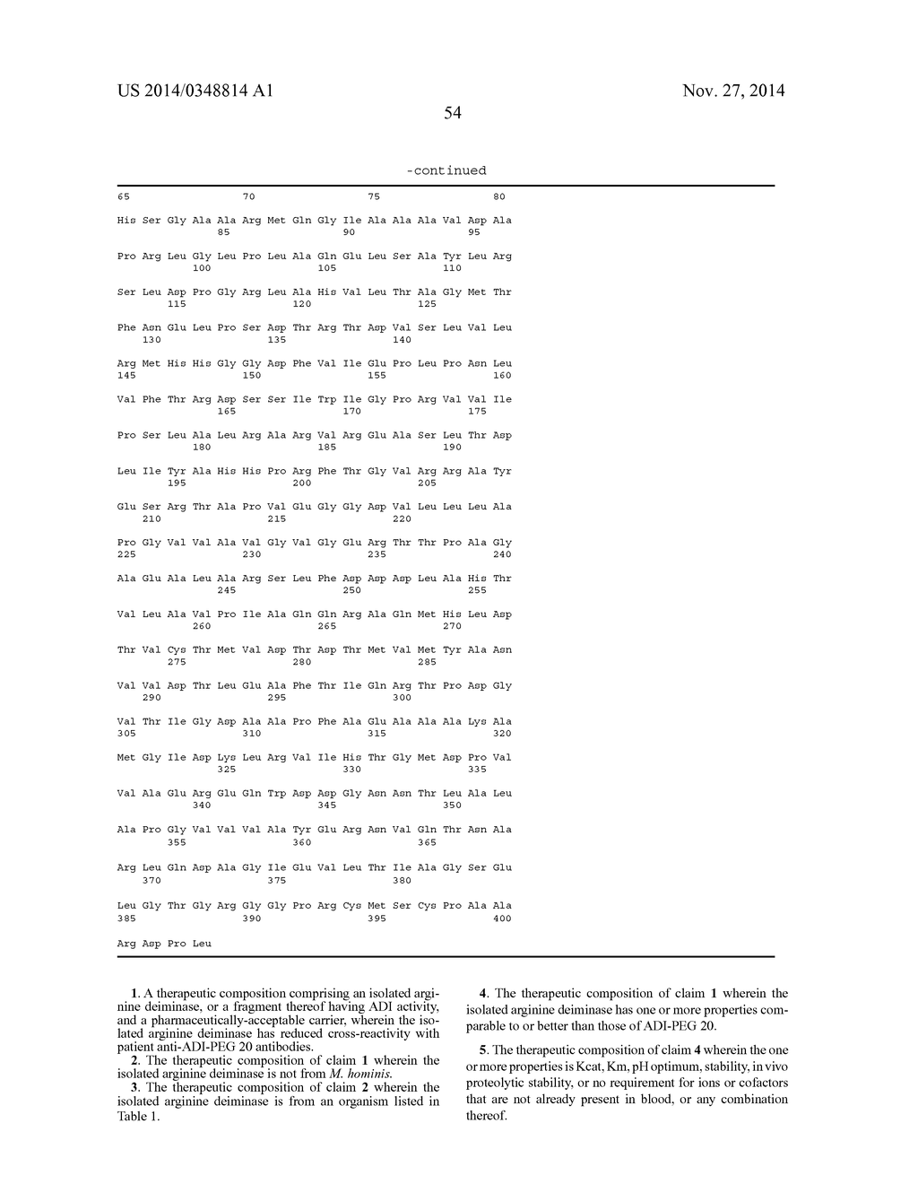 ARGINNE DEIMINASE WITH REDUCED CROSS-REACTIVITY TOWARD ADI - PEG 20     ANTIBODIES FOR CANCER TREATMENT - diagram, schematic, and image 55