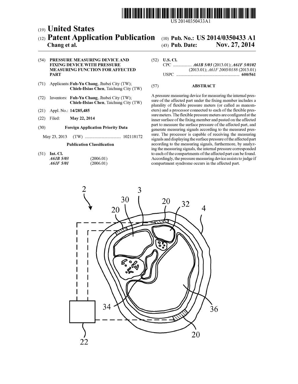 PRESSURE MEASURING DEVICE AND FIXING DEVICE WITH PRESSURE MEASURING     FUNCTION FOR AFFECTED PART - diagram, schematic, and image 01