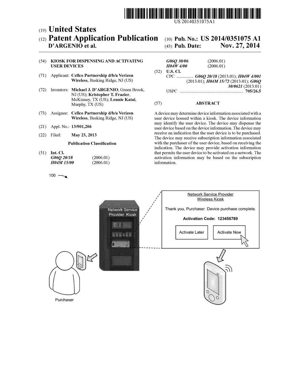 KIOSK FOR DISPENSING AND ACTIVATING USER DEVICES - diagram, schematic, and image 01