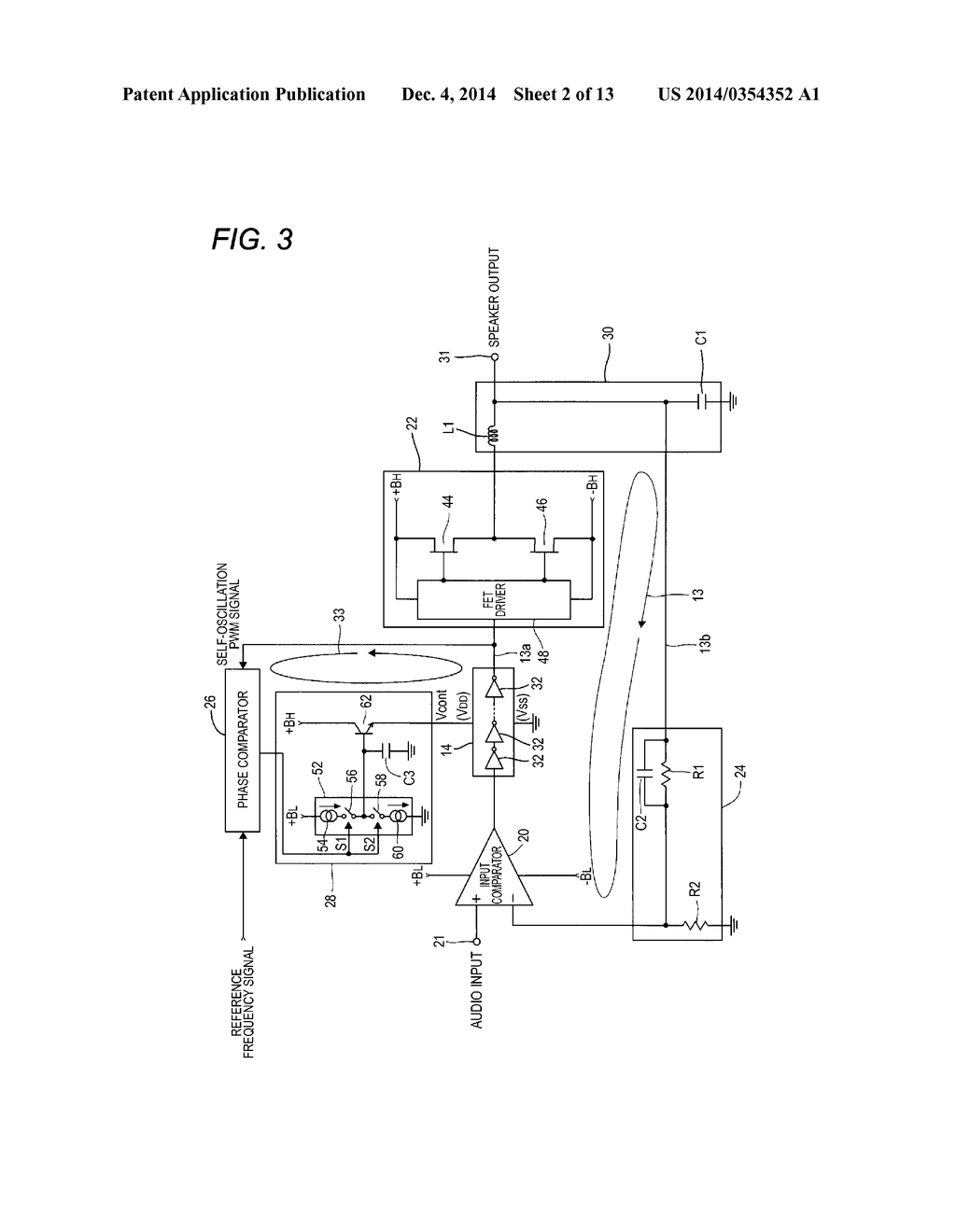 SELF-OSCILLATING CLASS-D AMPLIFIER AND SELF-OSCILLATING FREQUENCY CONTROL     METHOD FOR SELF-OSCILLATING CLASS-D AMPLIFIER - diagram, schematic, and image 03