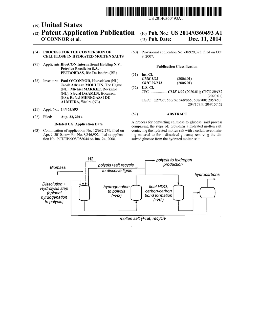 PROCESS FOR THE CONVERSION OF CELLULOSE IN HYDRATED MOLTEN SALTS - diagram, schematic, and image 01