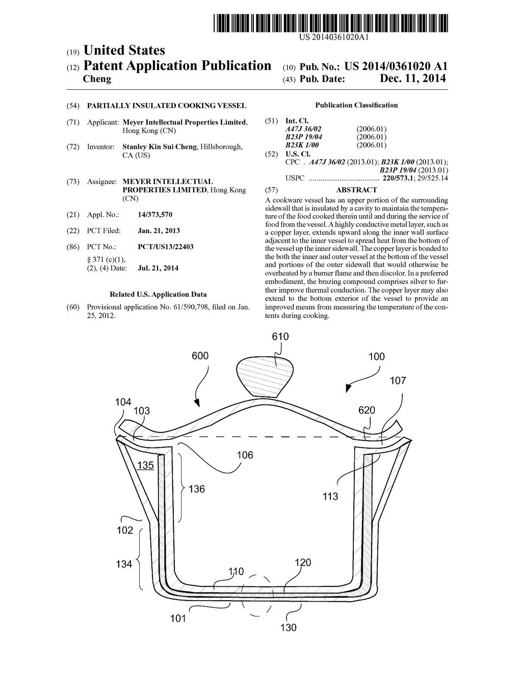 Partially Insulated Cooking Vessel - diagram, schematic, and image 01