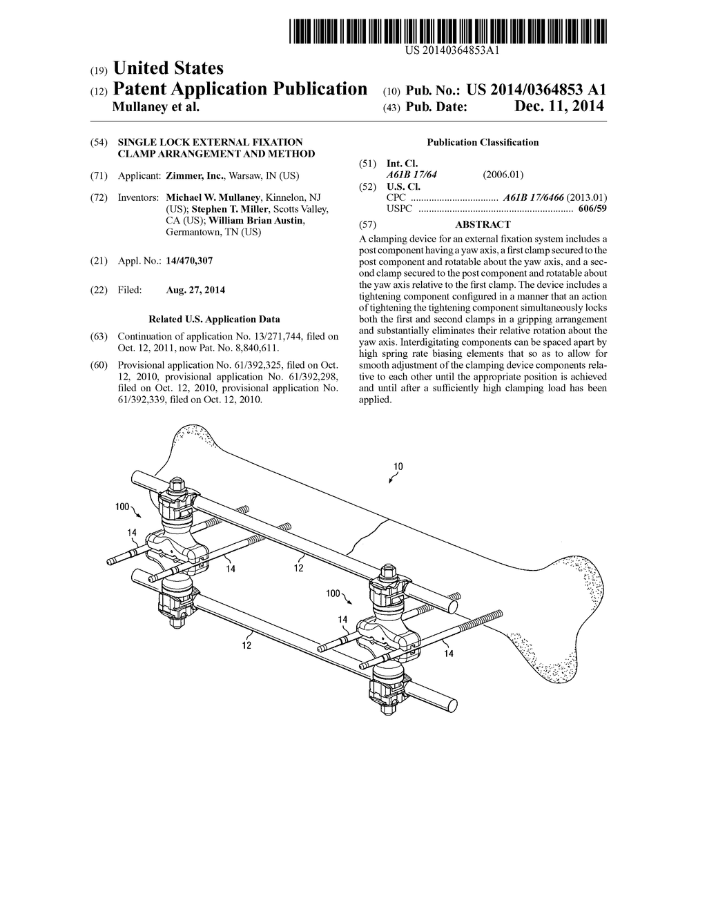 SINGLE LOCK EXTERNAL FIXATION CLAMP ARRANGEMENT AND METHOD - diagram, schematic, and image 01