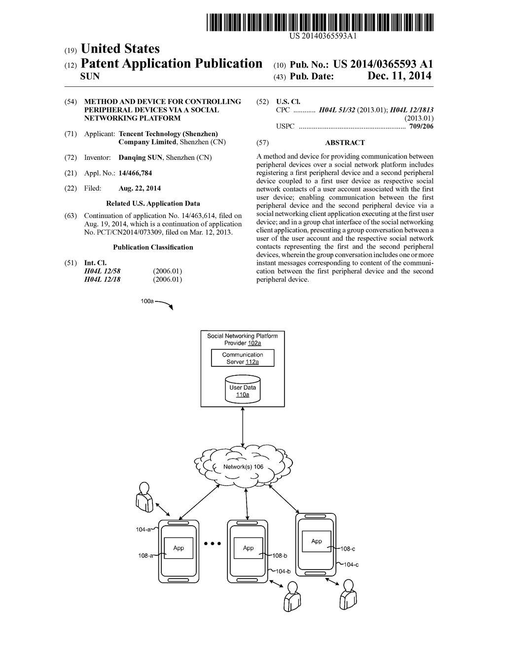 METHOD AND DEVICE FOR CONTROLLING PERIPHERAL DEVICES VIA A SOCIAL     NETWORKING PLATFORM - diagram, schematic, and image 01