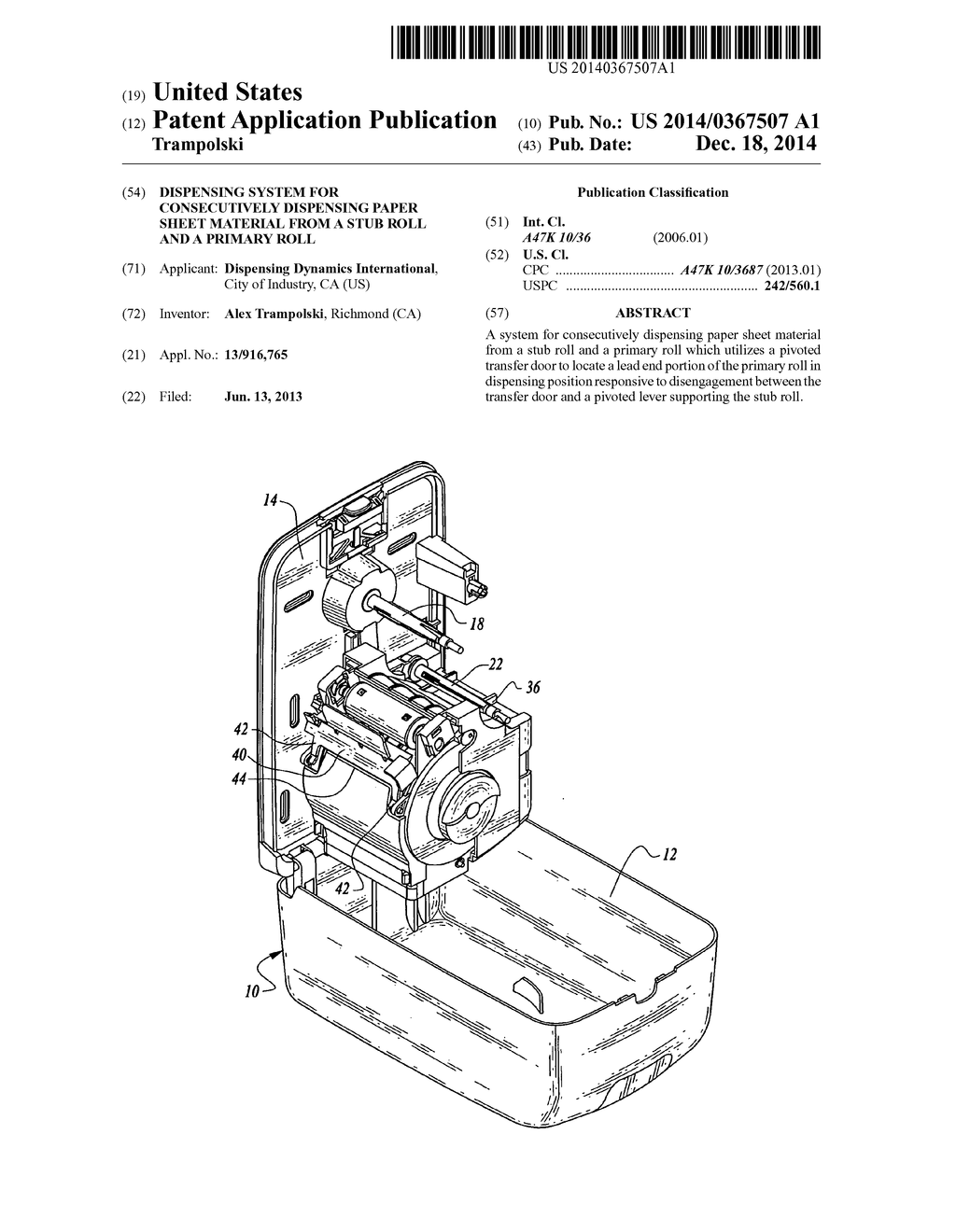 DISPENSING SYSTEM FOR CONSECUTIVELY DISPENSING PAPER SHEET MATERIAL FROM A     STUB ROLL AND A PRIMARY ROLL - diagram, schematic, and image 01