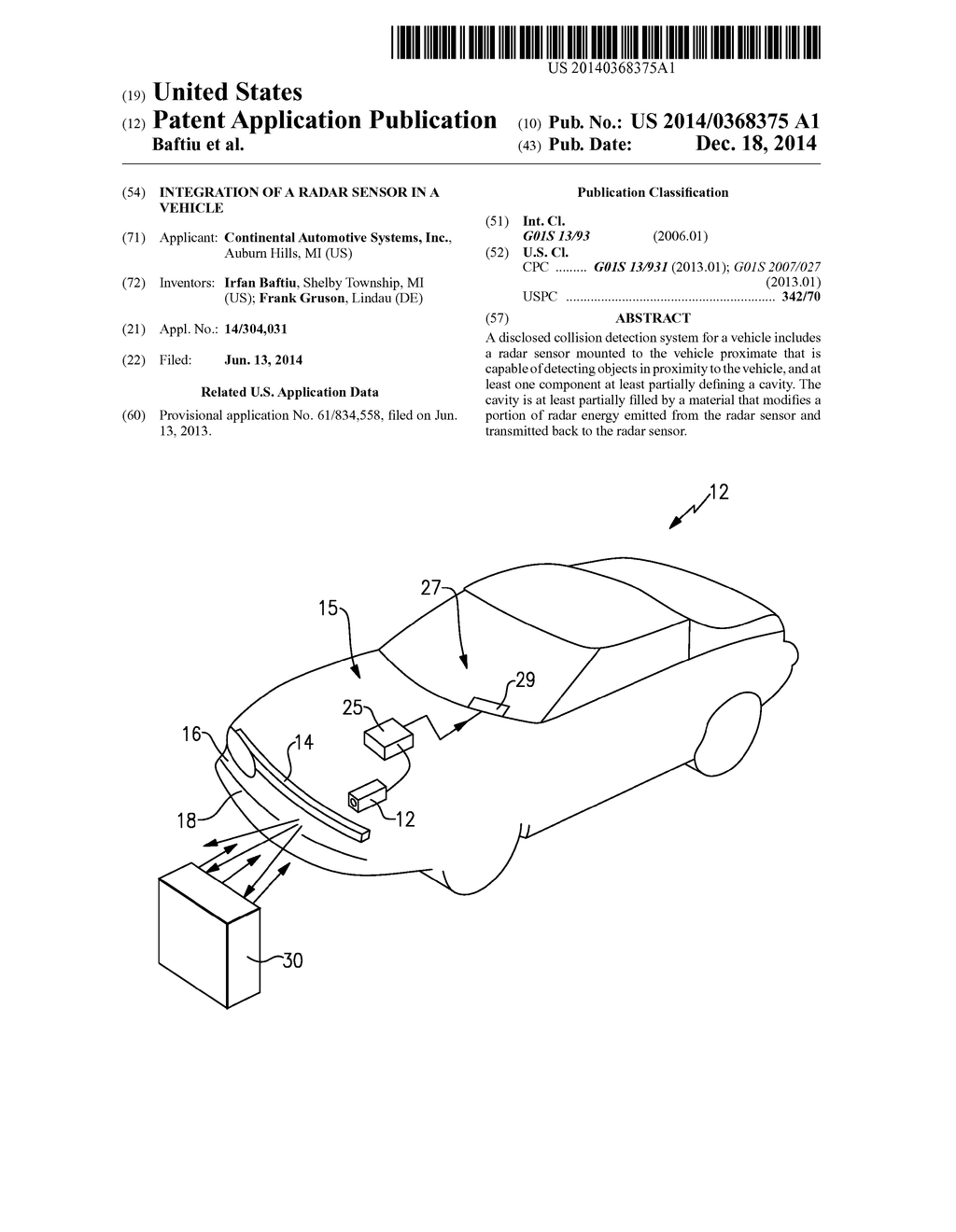 INTEGRATION OF A RADAR SENSOR IN A VEHICLE - diagram, schematic, and image 01