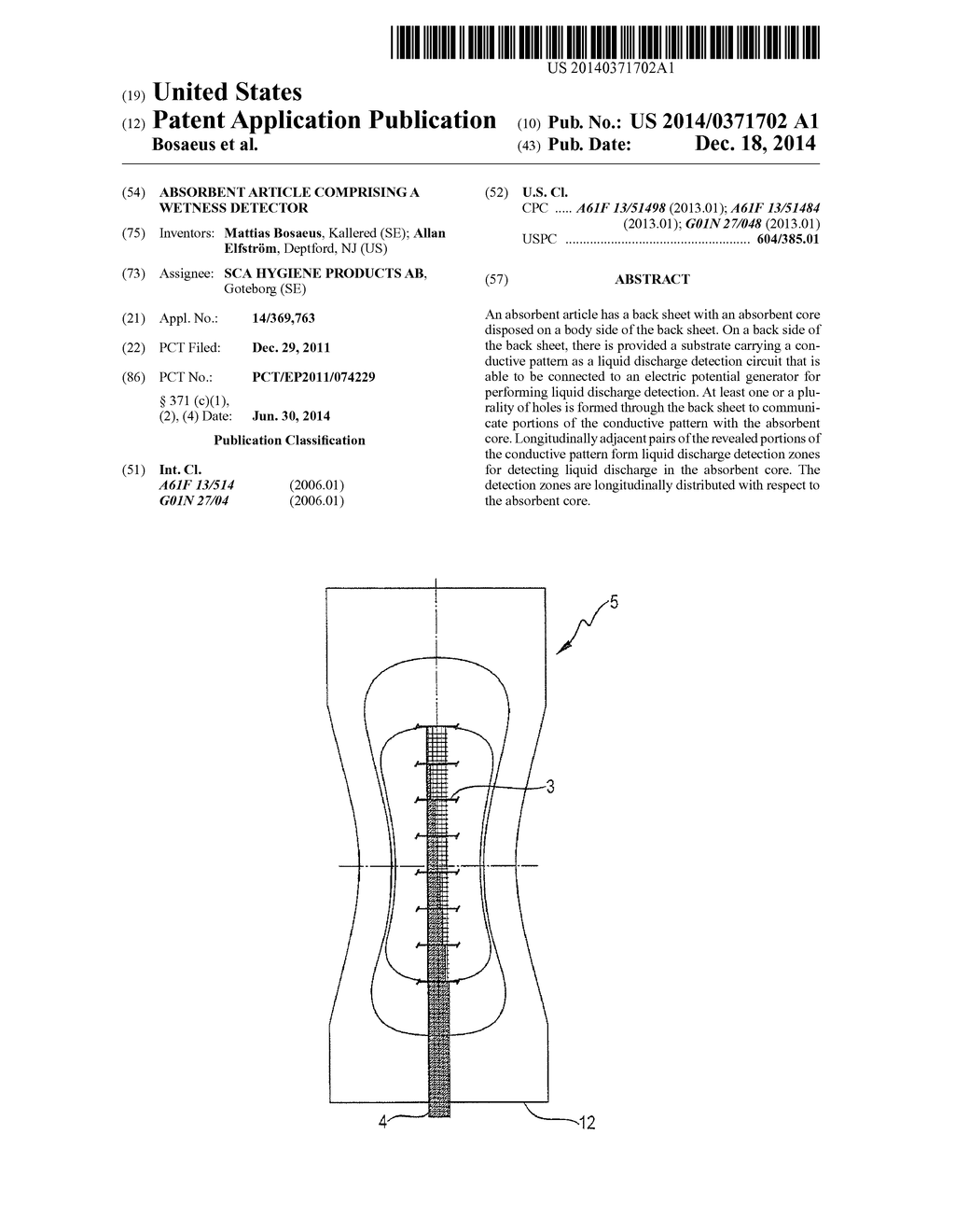 ABSORBENT ARTICLE COMPRISING A WETNESS DETECTOR - diagram, schematic, and image 01