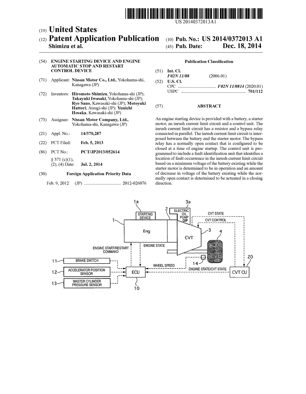 ENGINE STARTING DEVICE AND ENGINE AUTOMATIC STOP AND RESTART CONTROL     DEVICE - diagram, schematic, and image 01