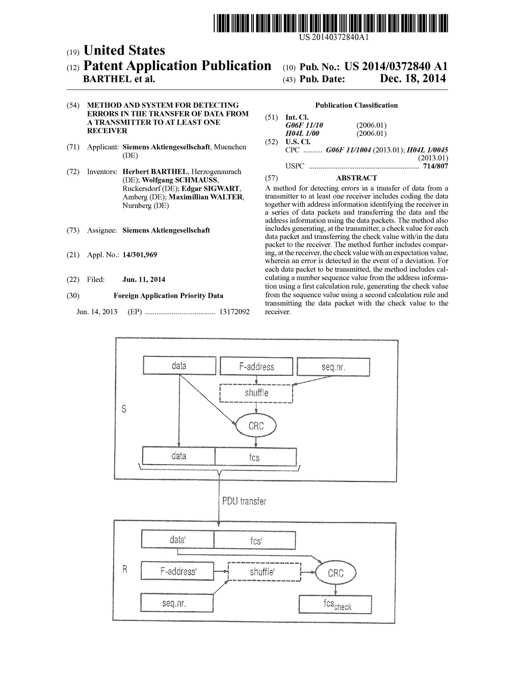 Method and System for Detecting Errors in the Transfer of Data from a     Transmitter to At Least One Receiver - diagram, schematic, and image 01