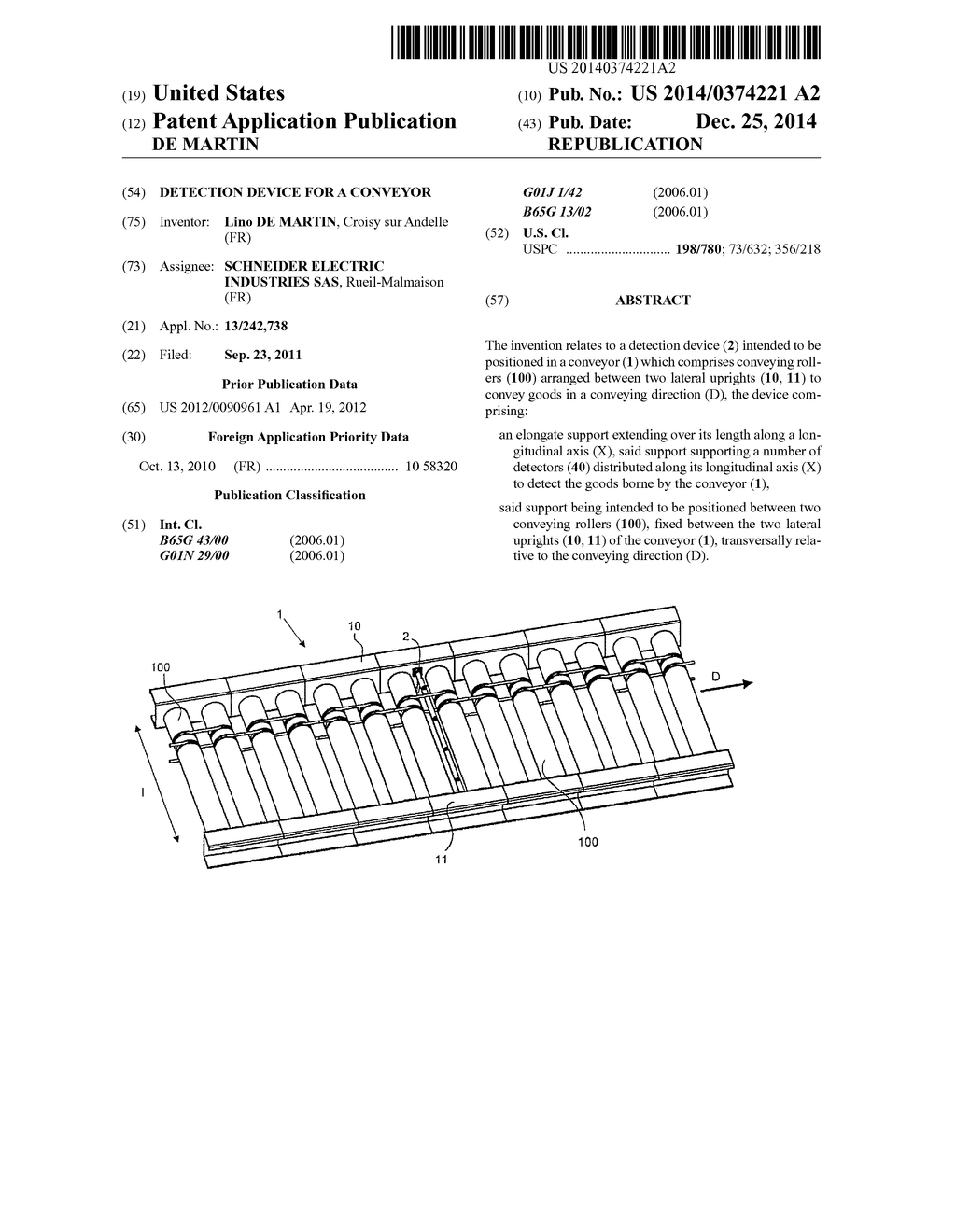 DETECTION DEVICE FOR A CONVEYOR - diagram, schematic, and image 01