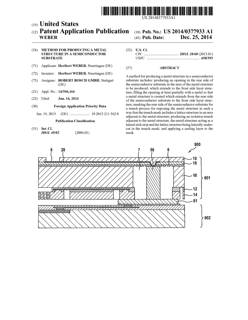 METHOD FOR PRODUCING A METAL STRUCTURE IN A SEMICONDUCTOR SUBSTRATE - diagram, schematic, and image 01