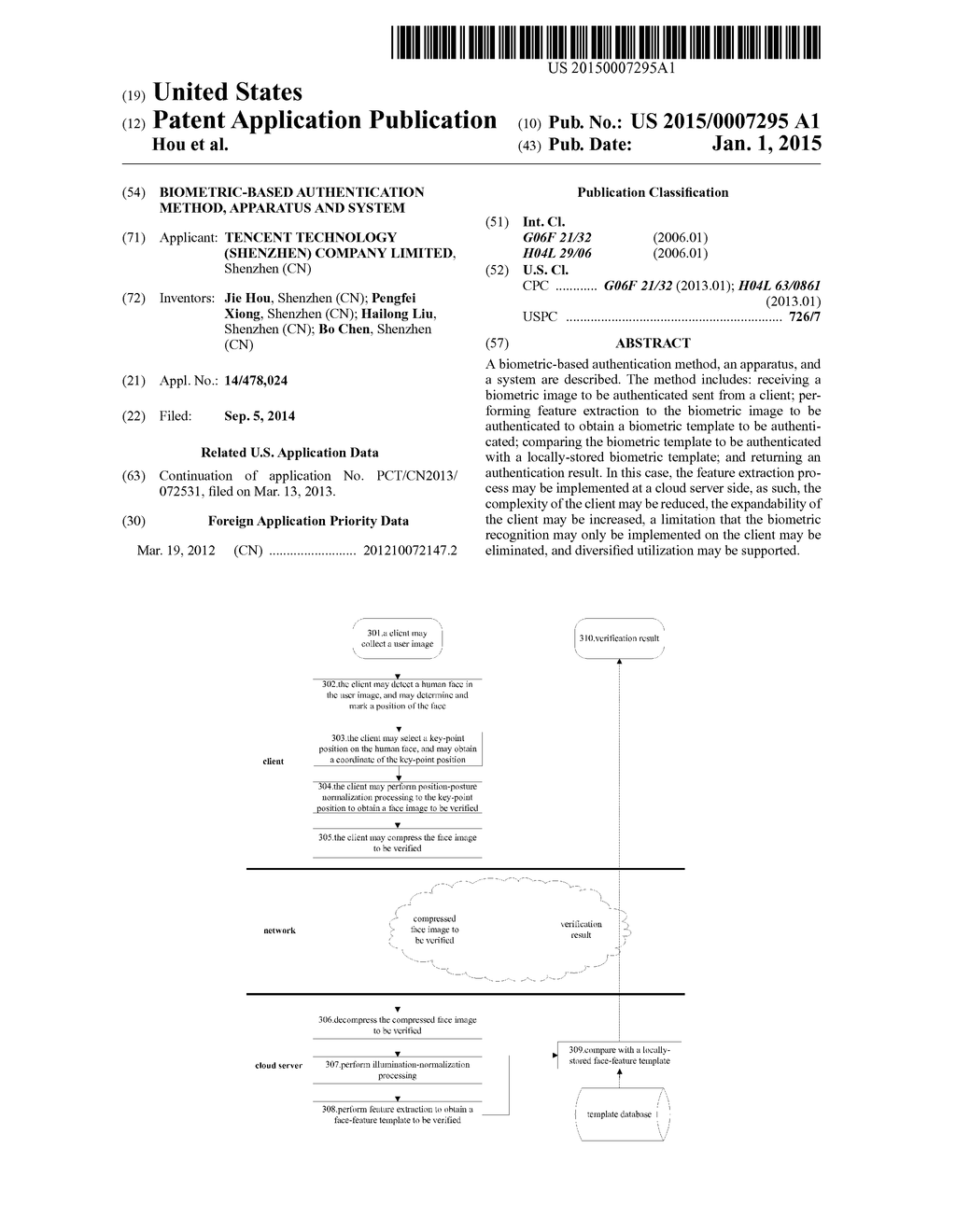 BIOMETRIC-BASED AUTHENTICATION METHOD, APPARATUS AND SYSTEM - diagram, schematic, and image 01