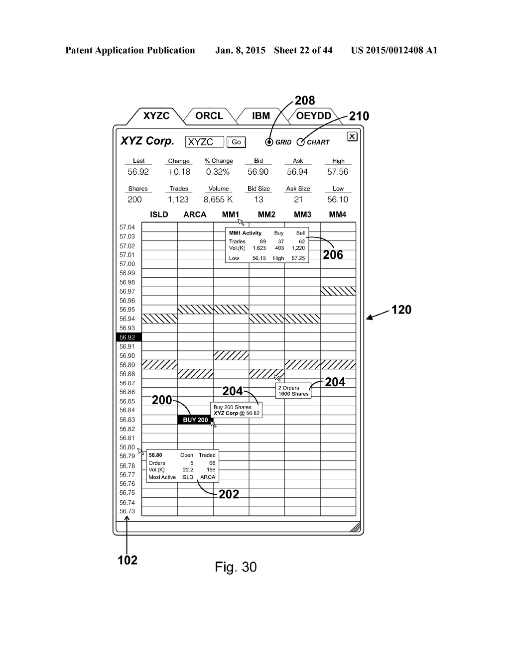 Interactive grid-based graphical trading system for real time security     trading - diagram, schematic, and image 23