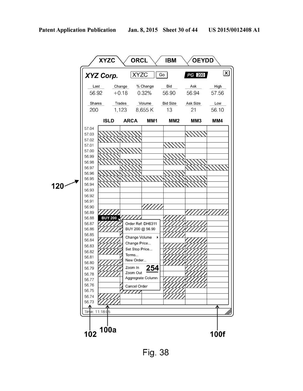 Interactive grid-based graphical trading system for real time security     trading - diagram, schematic, and image 31